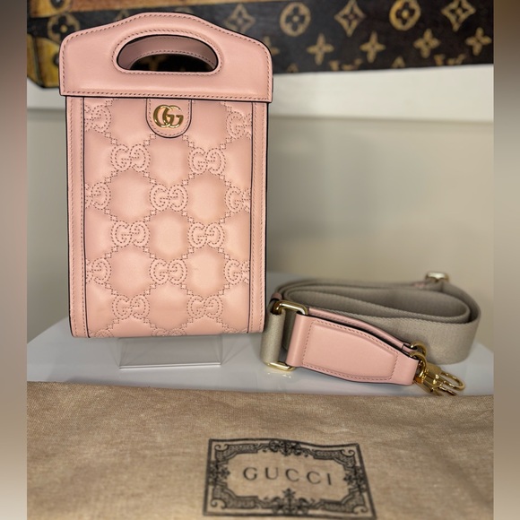 💞Out of Stock💞 Gucci Marmont Baby Pink Matelasse Top Handle & Crossbody Bag GG - Picture 3 of 10